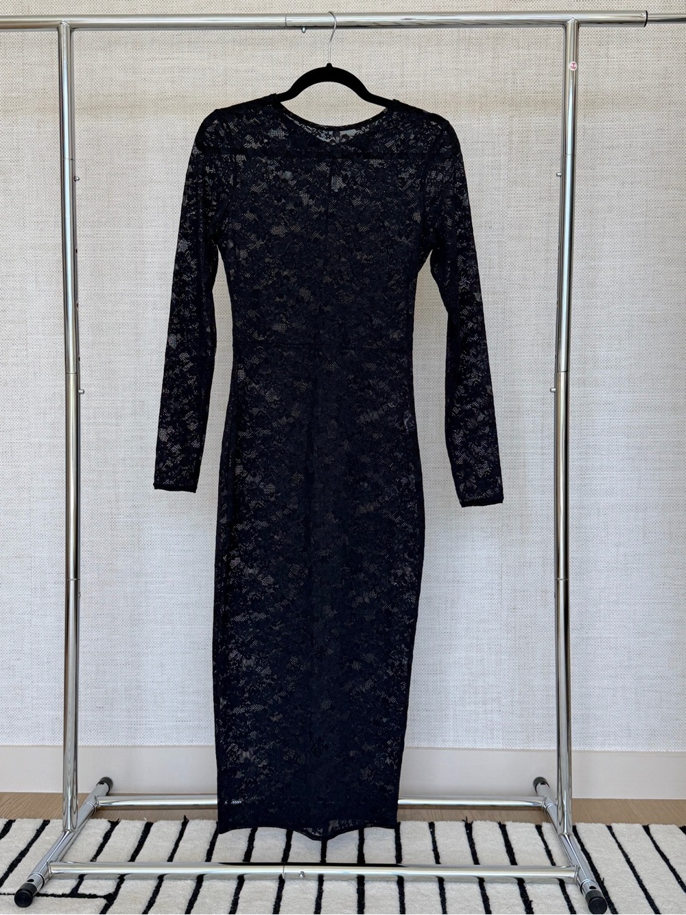 Fleur du Mal Black Long-Sleeve Lace Midi Dress